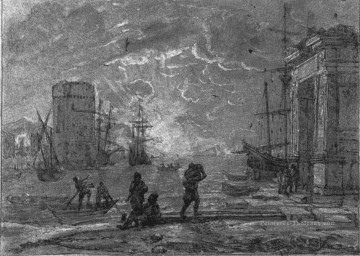 Scène du port paysage Claude Lorrain Peinture à l'huile